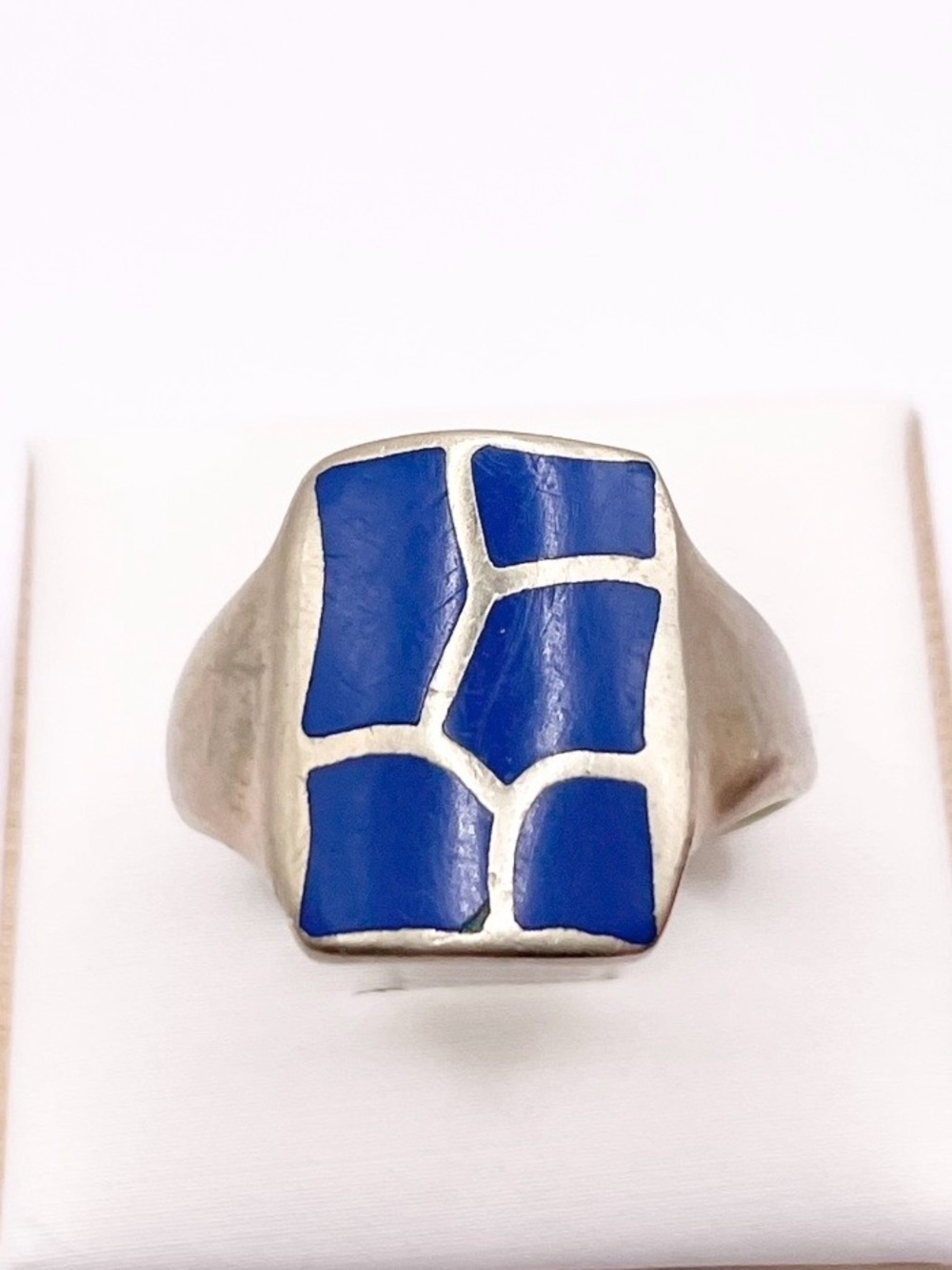 Size 9.5 Vintage Lapis Lazuli Mosaic Inlay 925 sterling silver ring